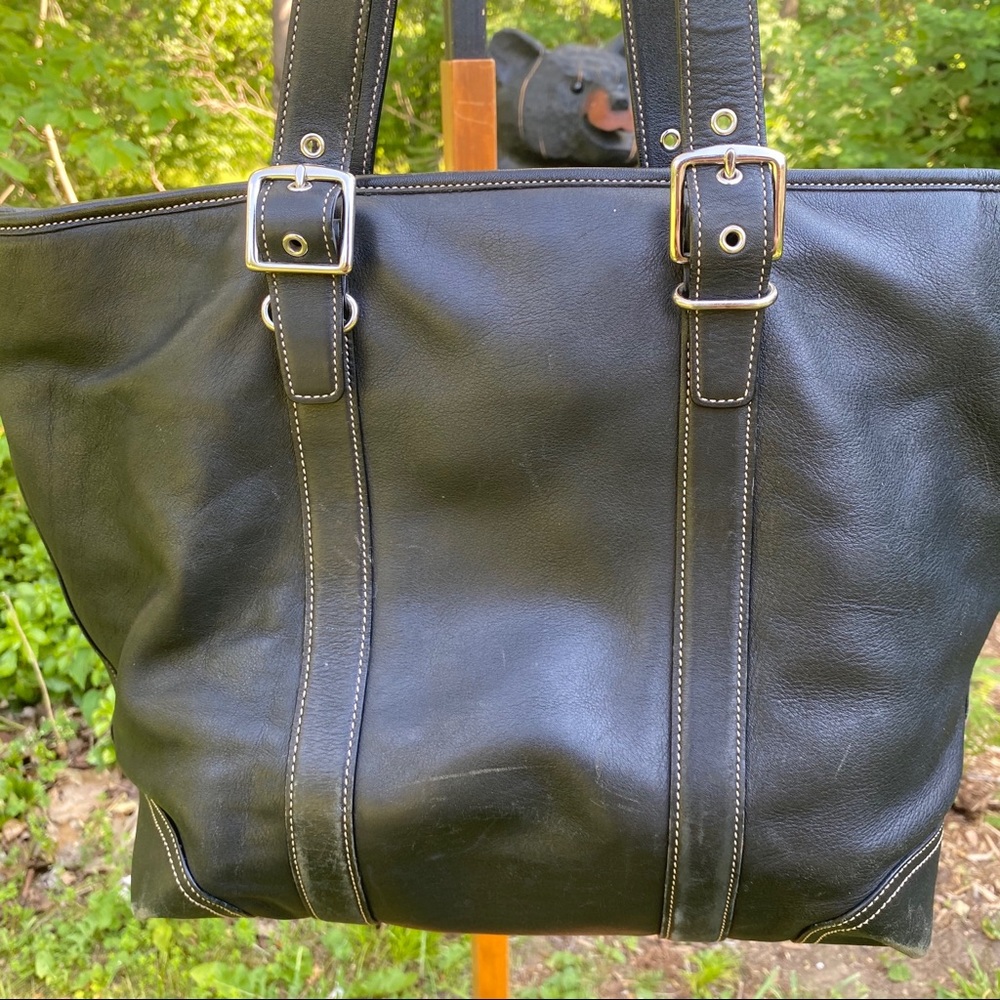 Coach Black Leather Tote with Contrast Stitching - Picture 5 of 7